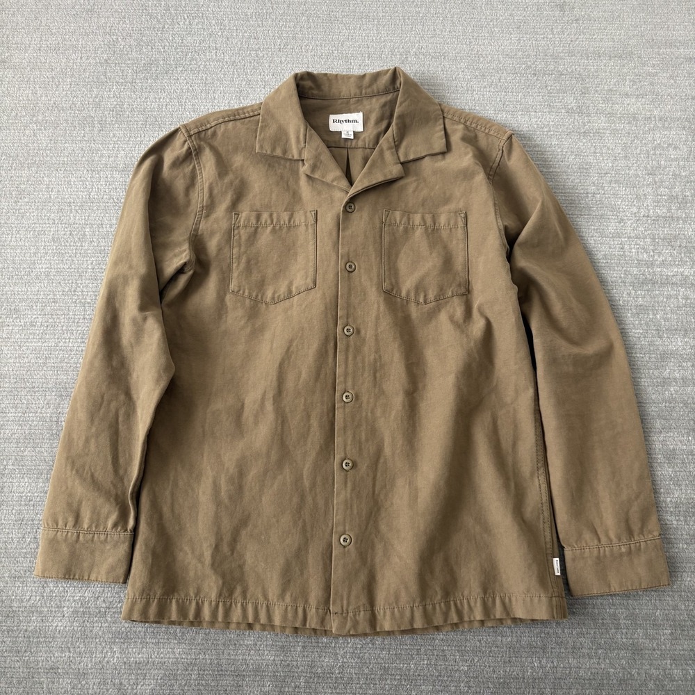 Rhythm Button Down Shirt Men S Green Cotton Utility Military Pocket Camp Outdoor